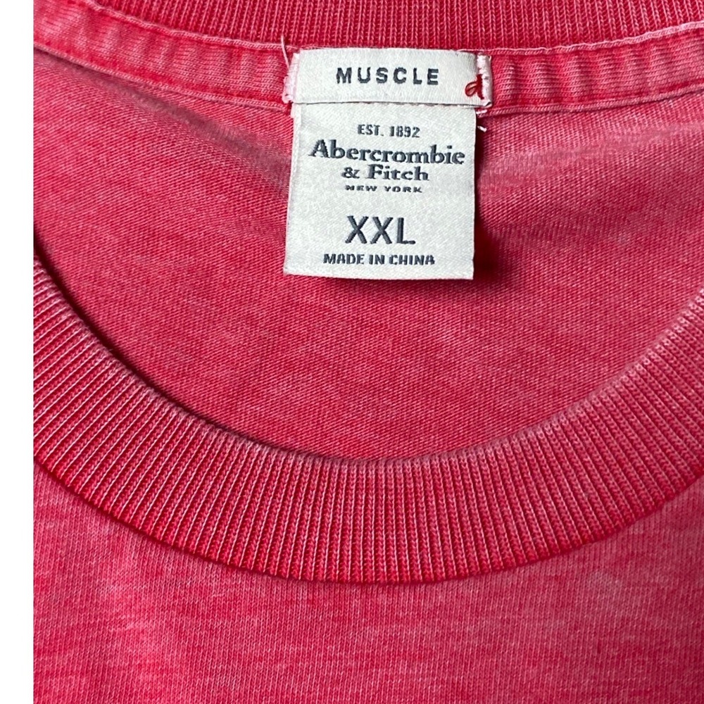 Abercrombie & Fitch Mens XXL Red Muscle Long Sleeve Pocket Tee Acid Wash Moose - Picture 3 of 5